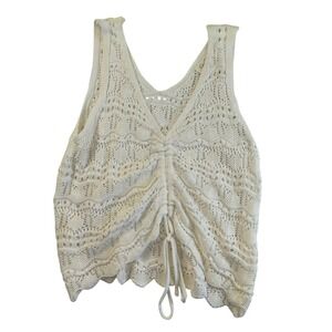 Jessica Simpson Crochet Knit Tank Top Cream Boho Drawstring Beachy Chic L‎